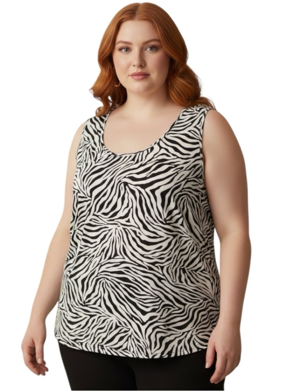Susan Graver Plus Size Black and White Zebra Scoop Neck Tank 3X